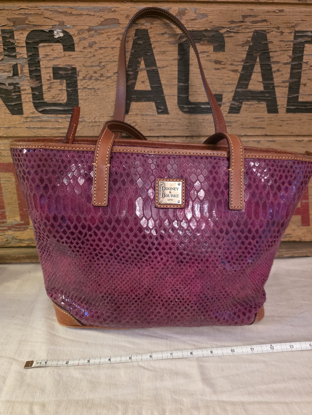 Dooney & Bourke Purple Snake-Embossed Leather Tote